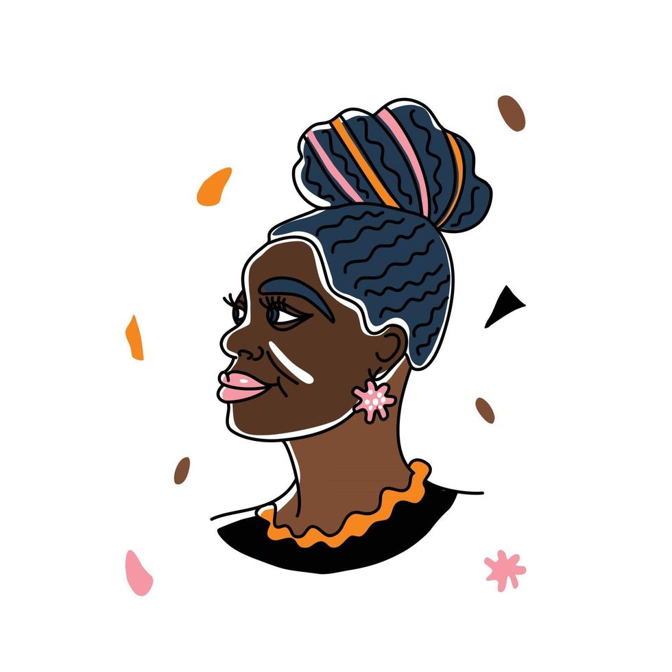 retrato linda mulher africana, direitos humanos, luta contra o racismo. arte de linha, estilo minimalismo. ilustração do mês da história negra. vetor