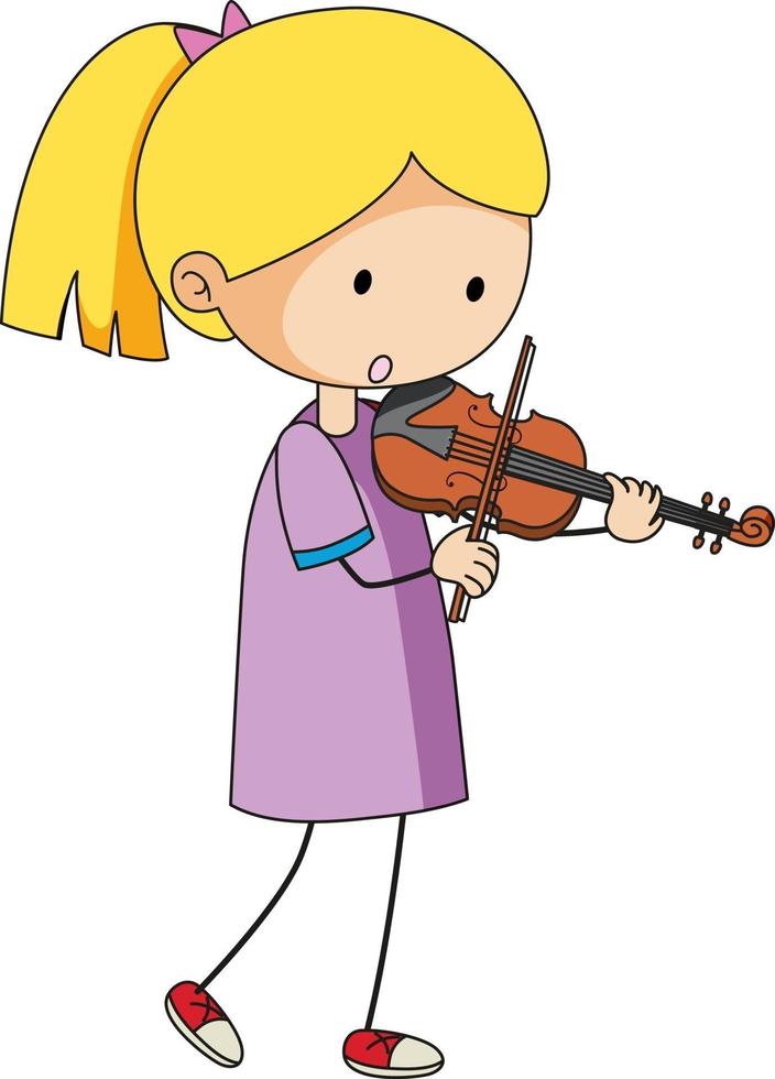 um doodle criança tocando violino personagem de desenho animado isolado vetor