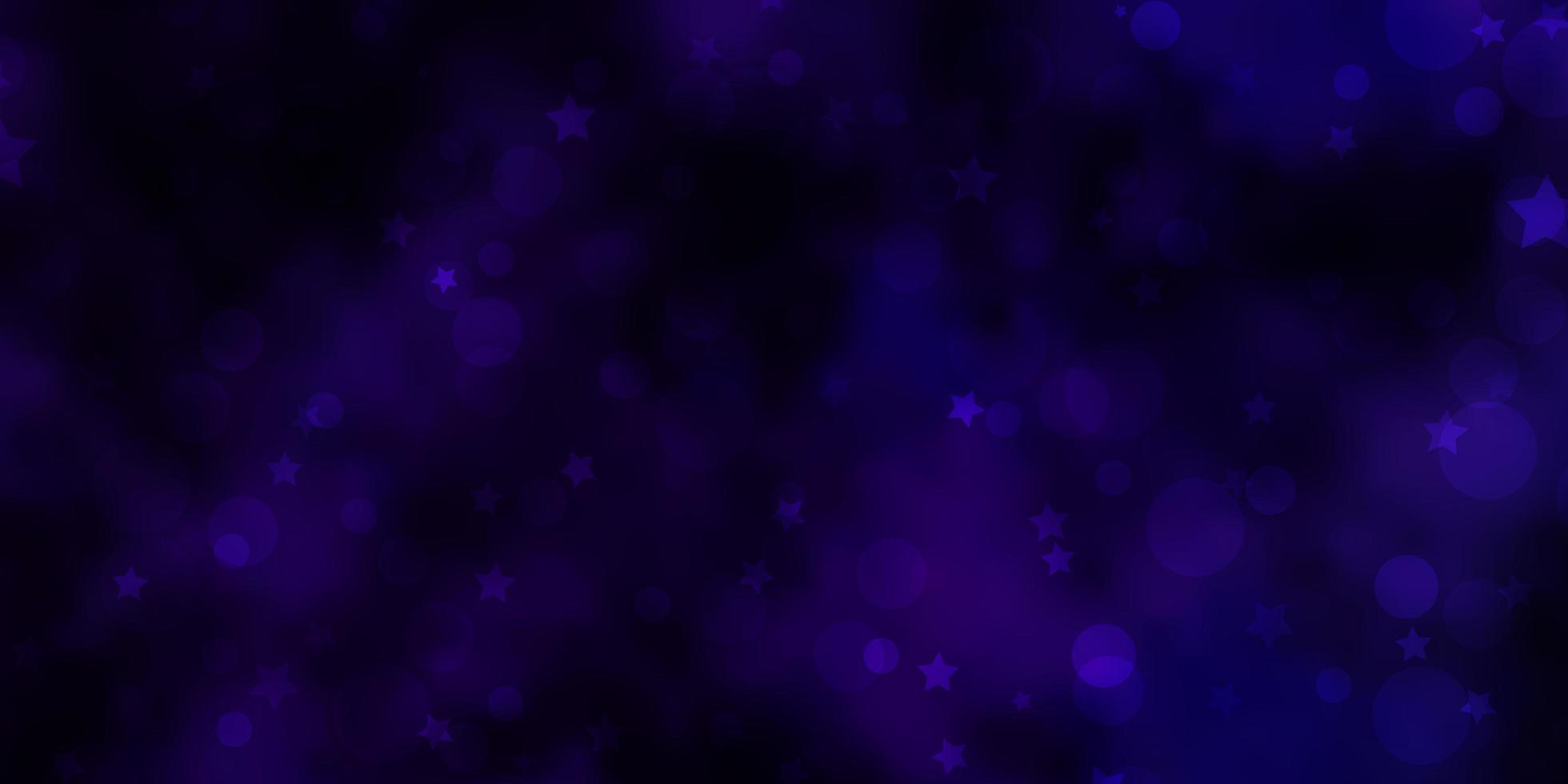 padrão de vetor roxo escuro com círculos, estrelas. ilustração com conjunto de esferas abstratas coloridas, estrelas. textura para persianas, cortinas.