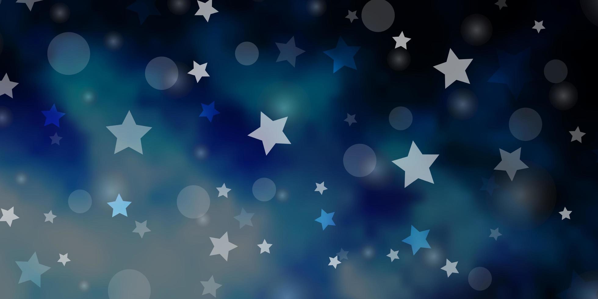 padrão de vetor azul escuro com círculos, estrelas. ilustração com conjunto de esferas abstratas coloridas, estrelas. design para papel de parede, fabricantes de tecido.