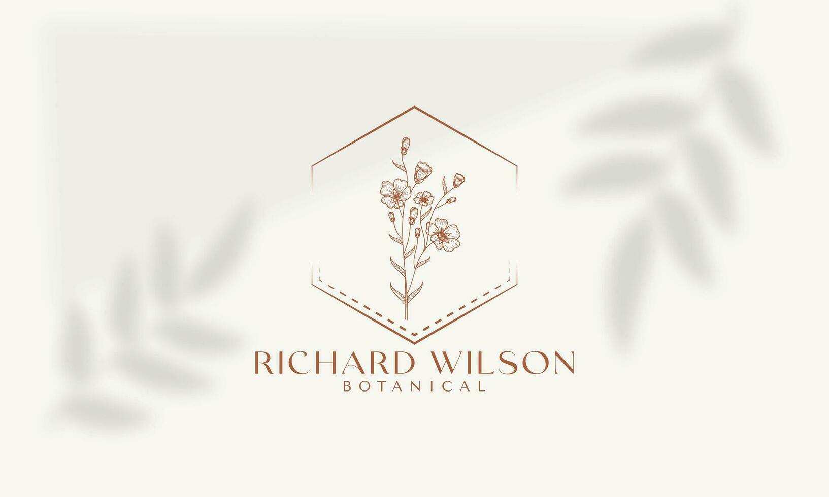 Richard Wilson botânico floral elemento vetor na moda mão desenhado logotipo com selvagem flor e folhas
