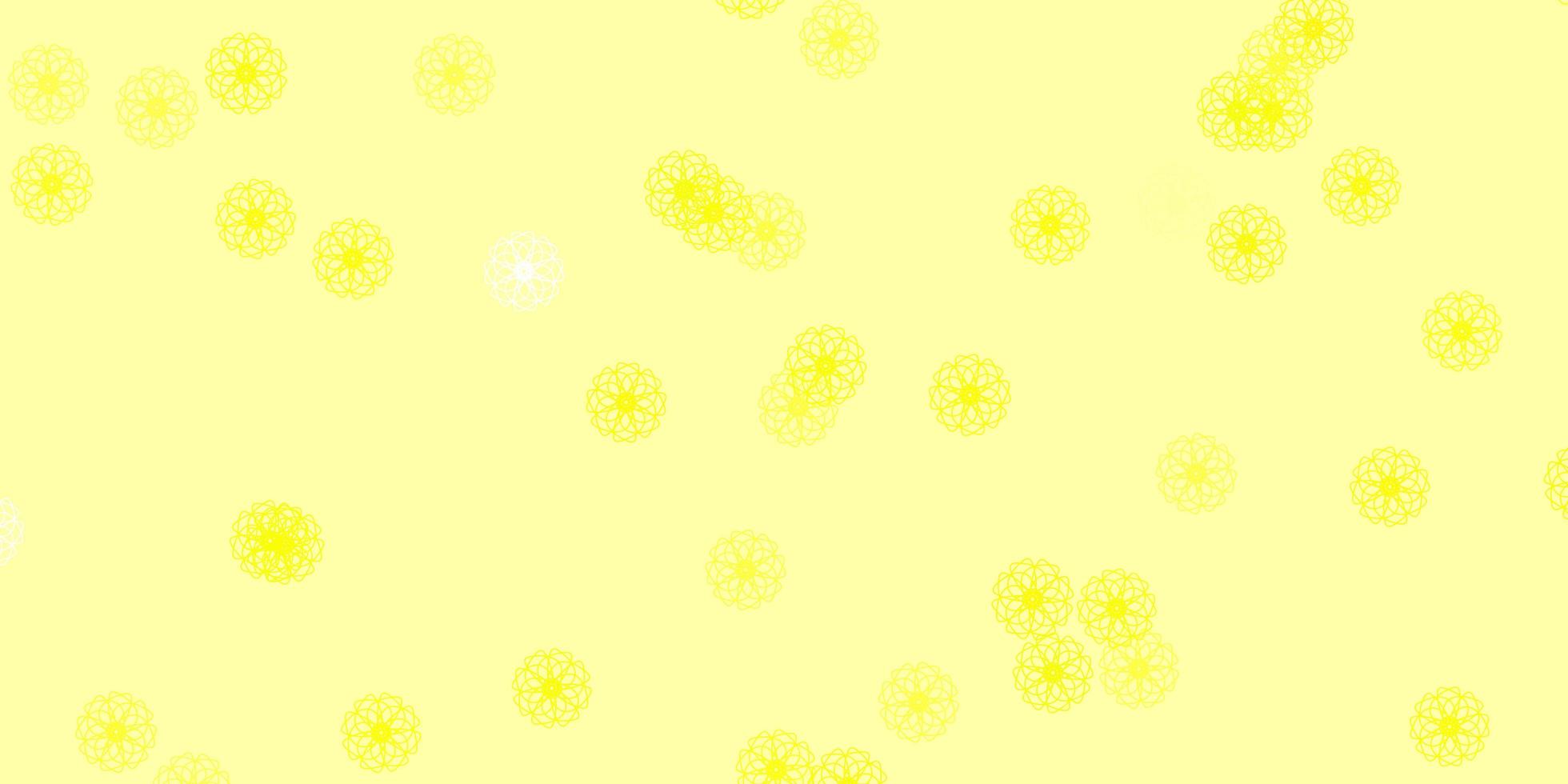 fundo do doodle do vetor amarelo claro com flores.