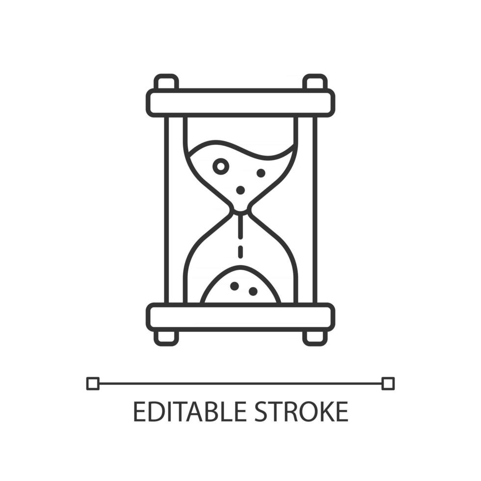 ícone linear de ampulheta. medição do tempo. contagem regressiva com relógio antigo. resolvendo quebra-cabeças. ilustração personalizável de linha fina. símbolo de contorno. desenho de contorno isolado do vetor. curso editável vetor