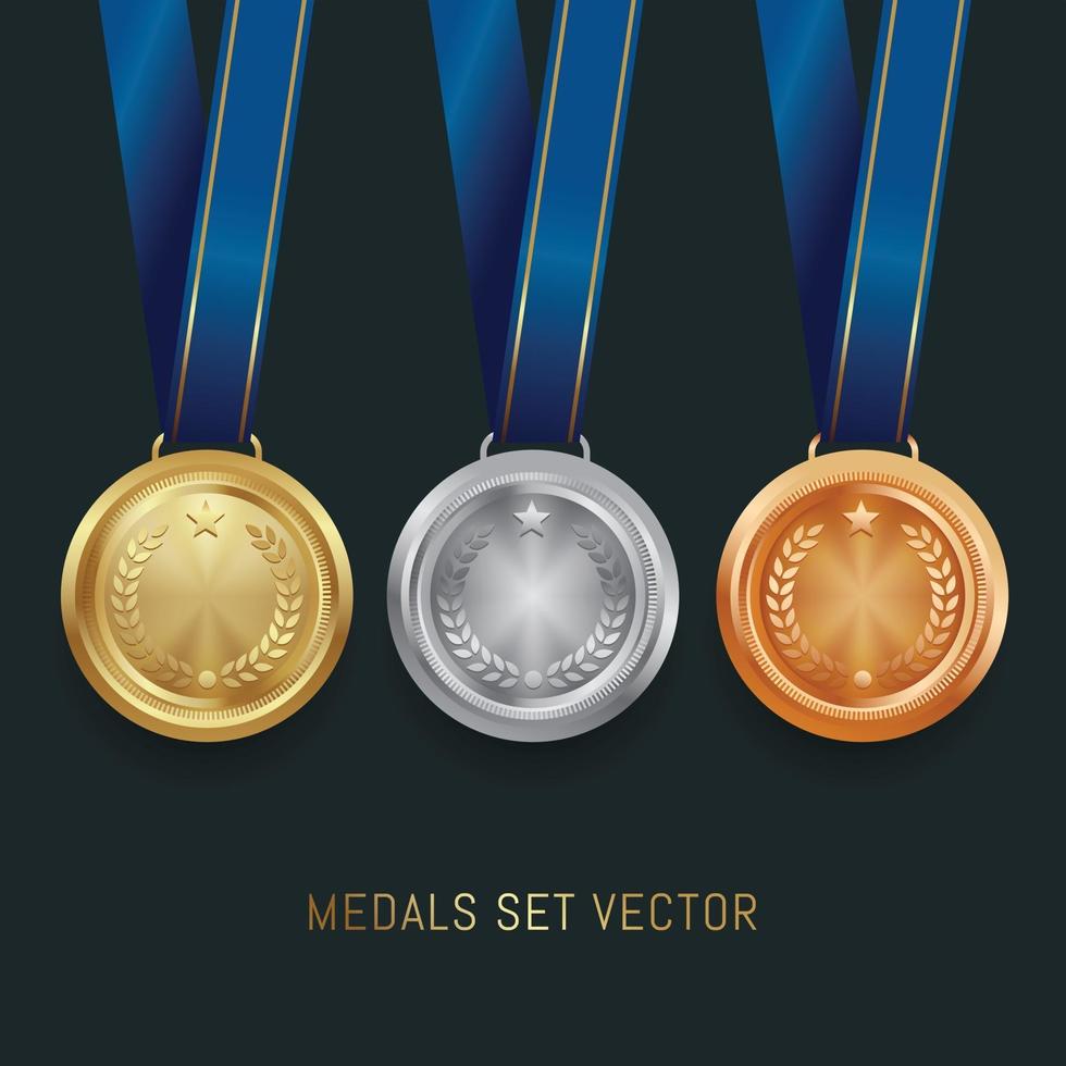 conjunto de vetores de medalhas de ouro, prata e bronze