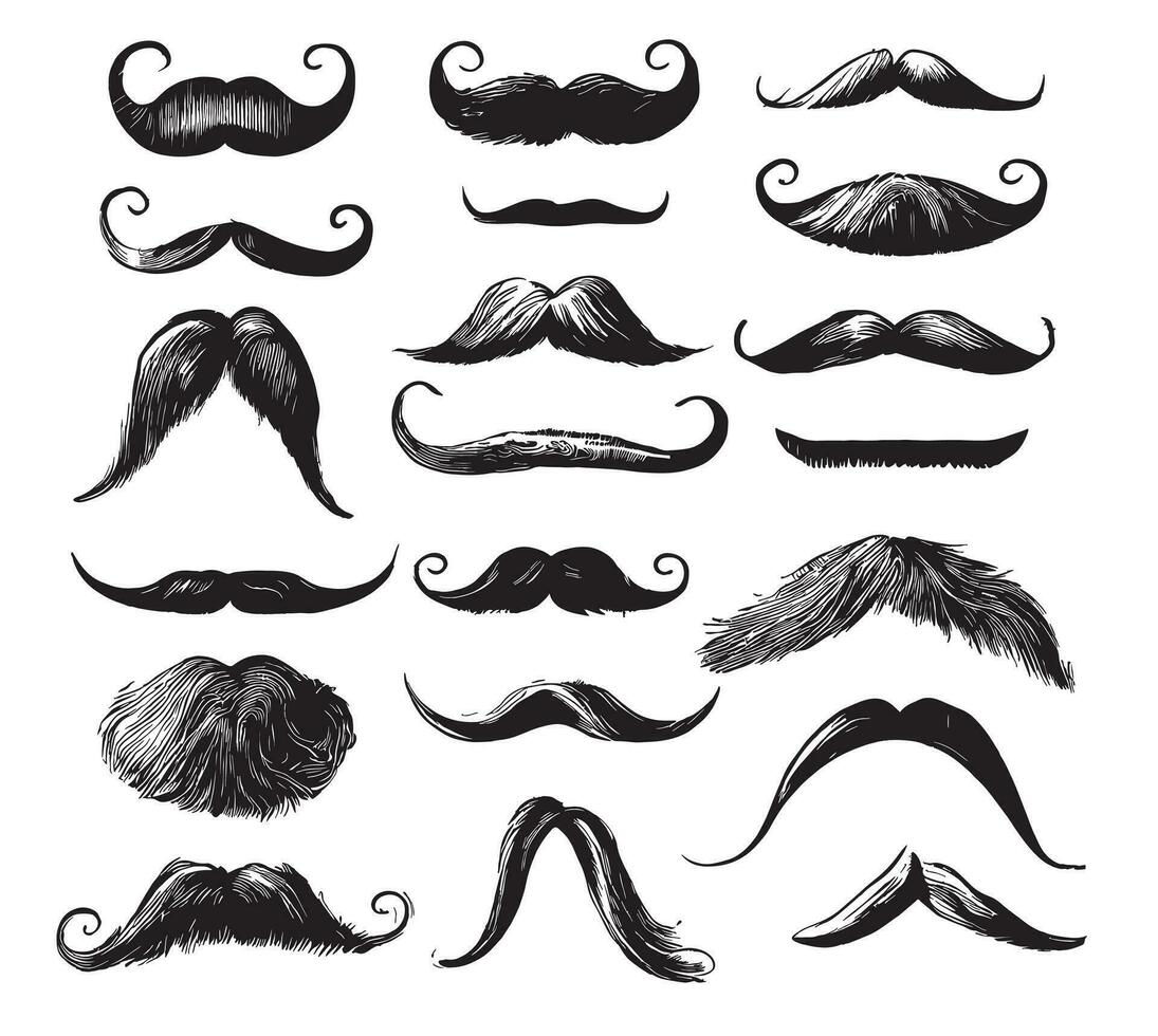 bigode conjunto mão desenhado esboço dentro rabisco estilo vetor ilustração