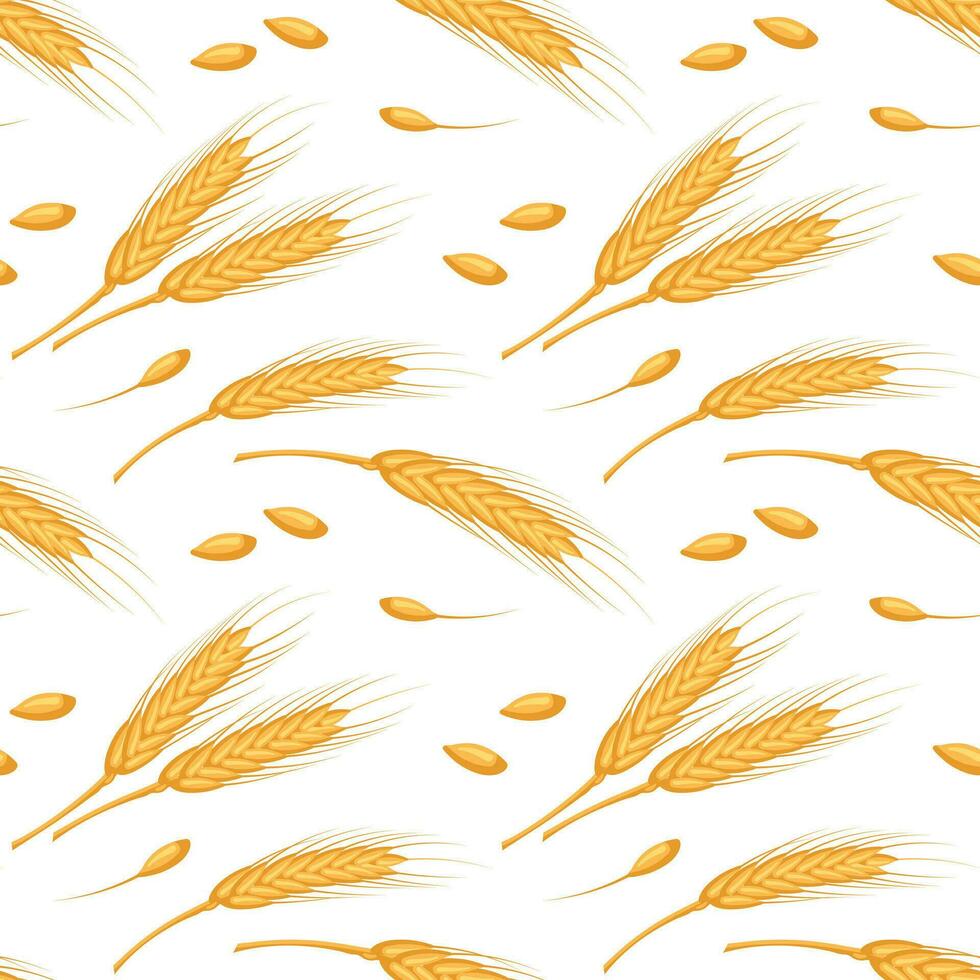 desatado padronizar do espiguetas e sementes do trigo. grãos do trigo, cevada, centeio em uma branco fundo. agricultura fundo, imprimir, vetor