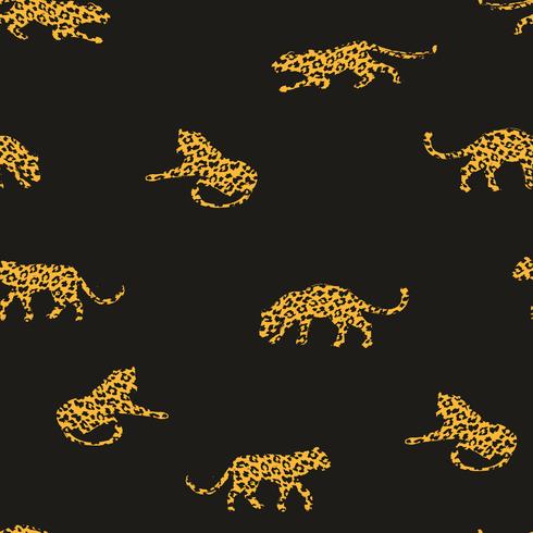 Sem costura padrão exótico com silhuetas abstratas de leopardos. vetor