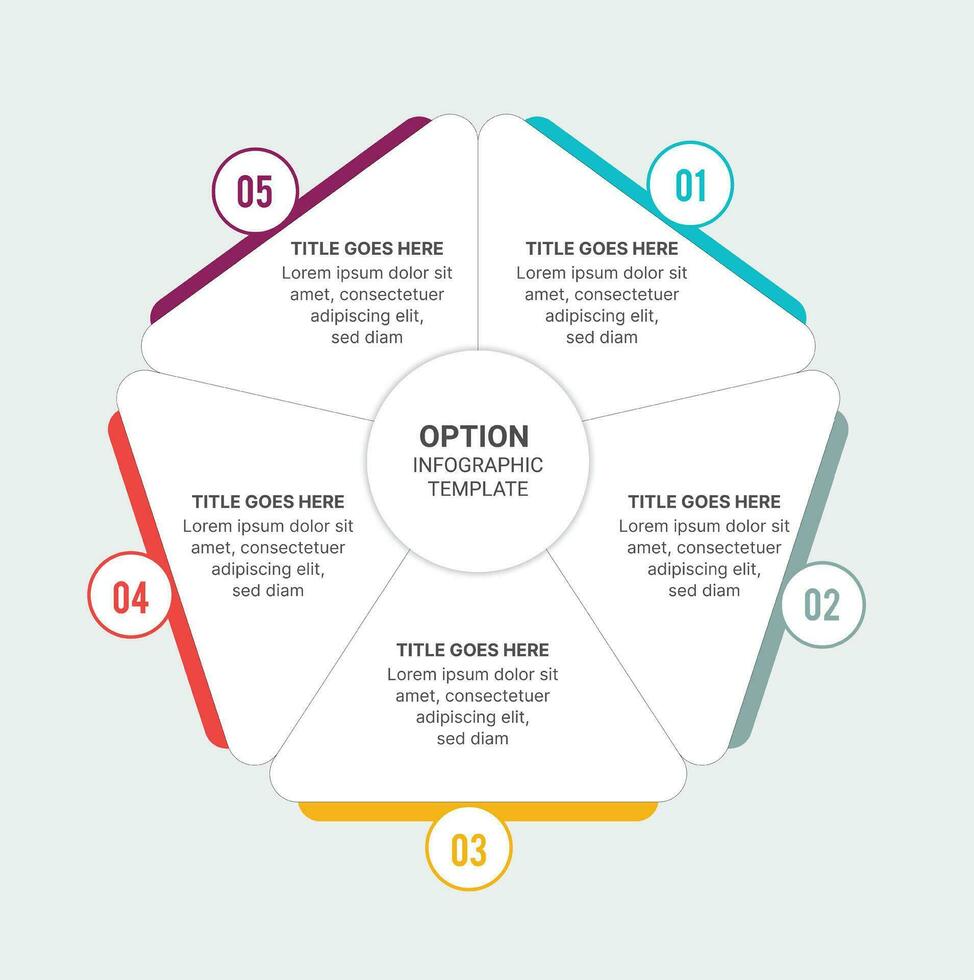 cinco 5 passos opções círculo o negócio infográfico modelo Projeto vetor