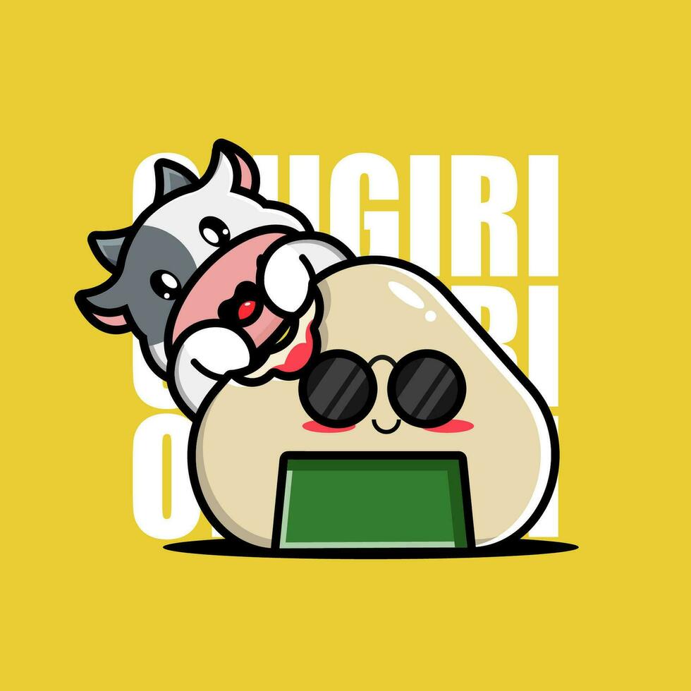 fofa vaca abraço onigiri kawaii personagem vetor