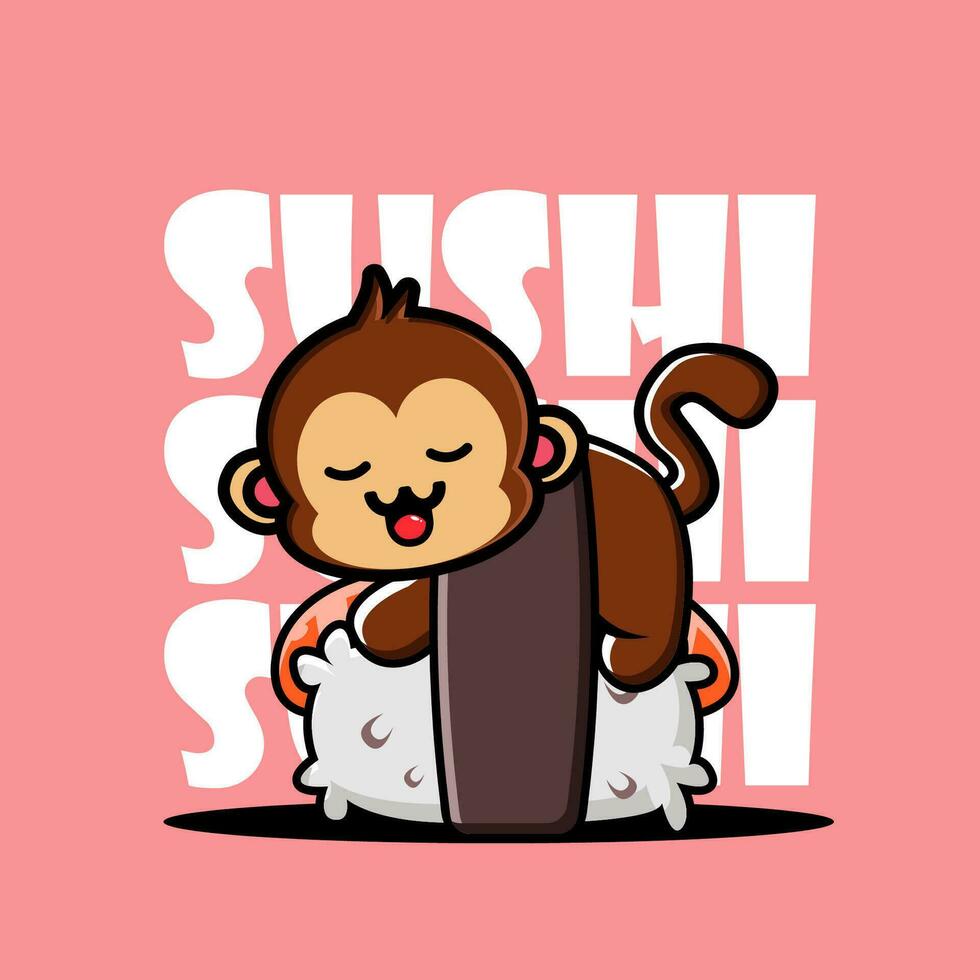 fofa macaco dormindo em Sushi vetor