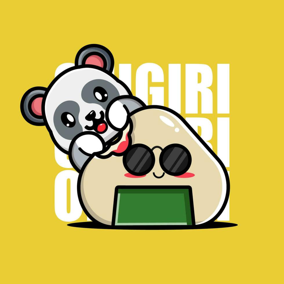 fofa vaca panda onigiri kawaii personagem vetor