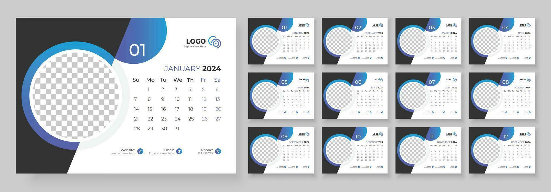 escrivaninha calendário modelo 2024. escrivaninha calendário dentro uma minimalista estilo. calendário 2024 planejador corporativo modelo Projeto. vetor
