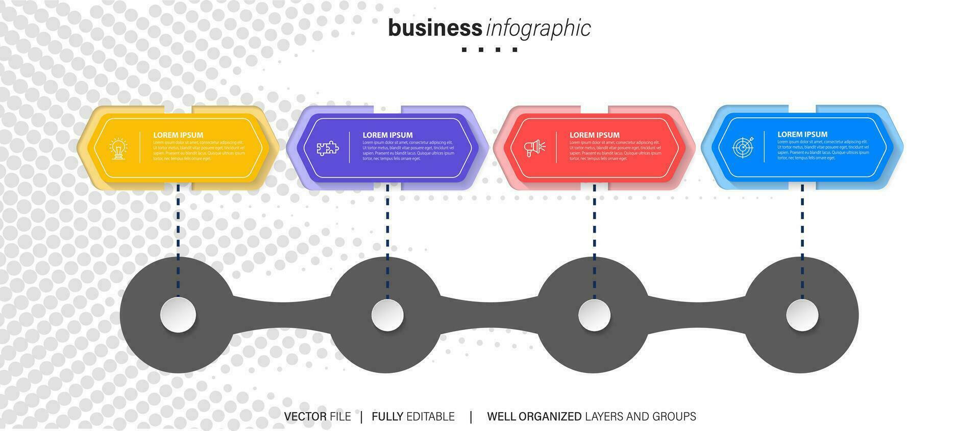 modelo de infográfico de negócios. rótulo de design de linha fina com ícone e 4 opções, etapas ou processos. vetor