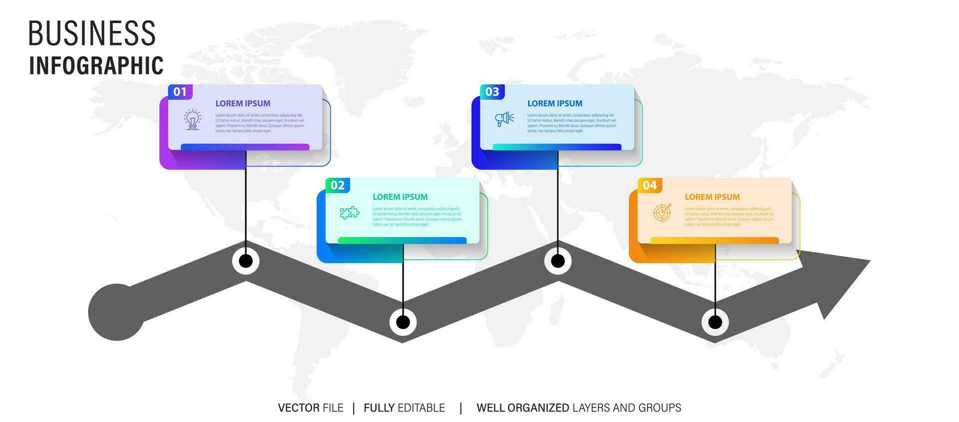 design de infográfico de linha do tempo com 4 opções ou etapas. infográficos para o conceito de negócio. pode ser usado para layout de fluxo de trabalho de apresentações, banner, processo, diagrama, fluxograma, gráfico de informações, relatório anual. vetor