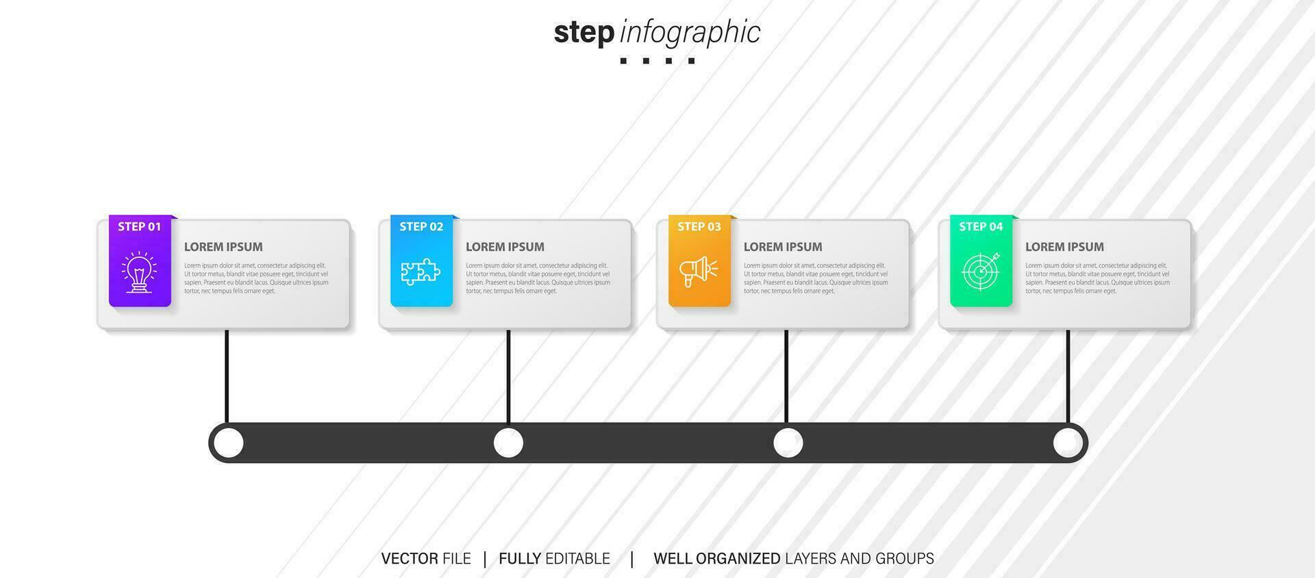 processo do o negócio infográfico elemento com 4 passos. passos o negócio Linha do tempo processo infográfico modelo vetor