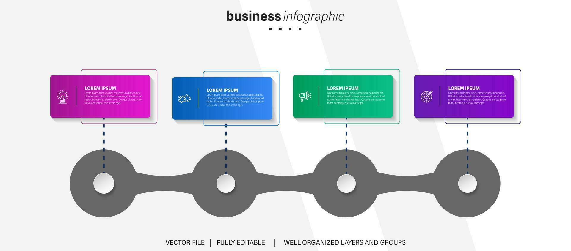 processo do o negócio infográfico elemento com 4 passos. passos o negócio Linha do tempo processo infográfico modelo vetor