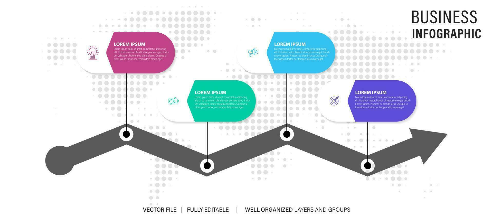 investimento eficiência infográfico gráfico Projeto modelo. editável infochart com ícones. instrutivo gráficos com 4 degrau seqüência. visual dados apresentação. vetor