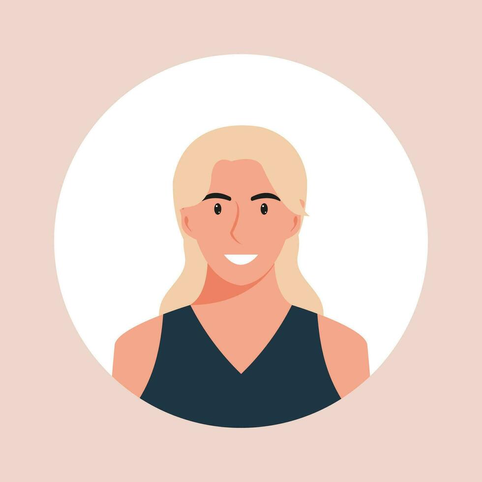 círculo a avatar com a retrato mulheres do vários raças e penteados. coleção do do utilizador perfis. volta ícone com feliz sorridente humano. colorida plano vetor ilustração.