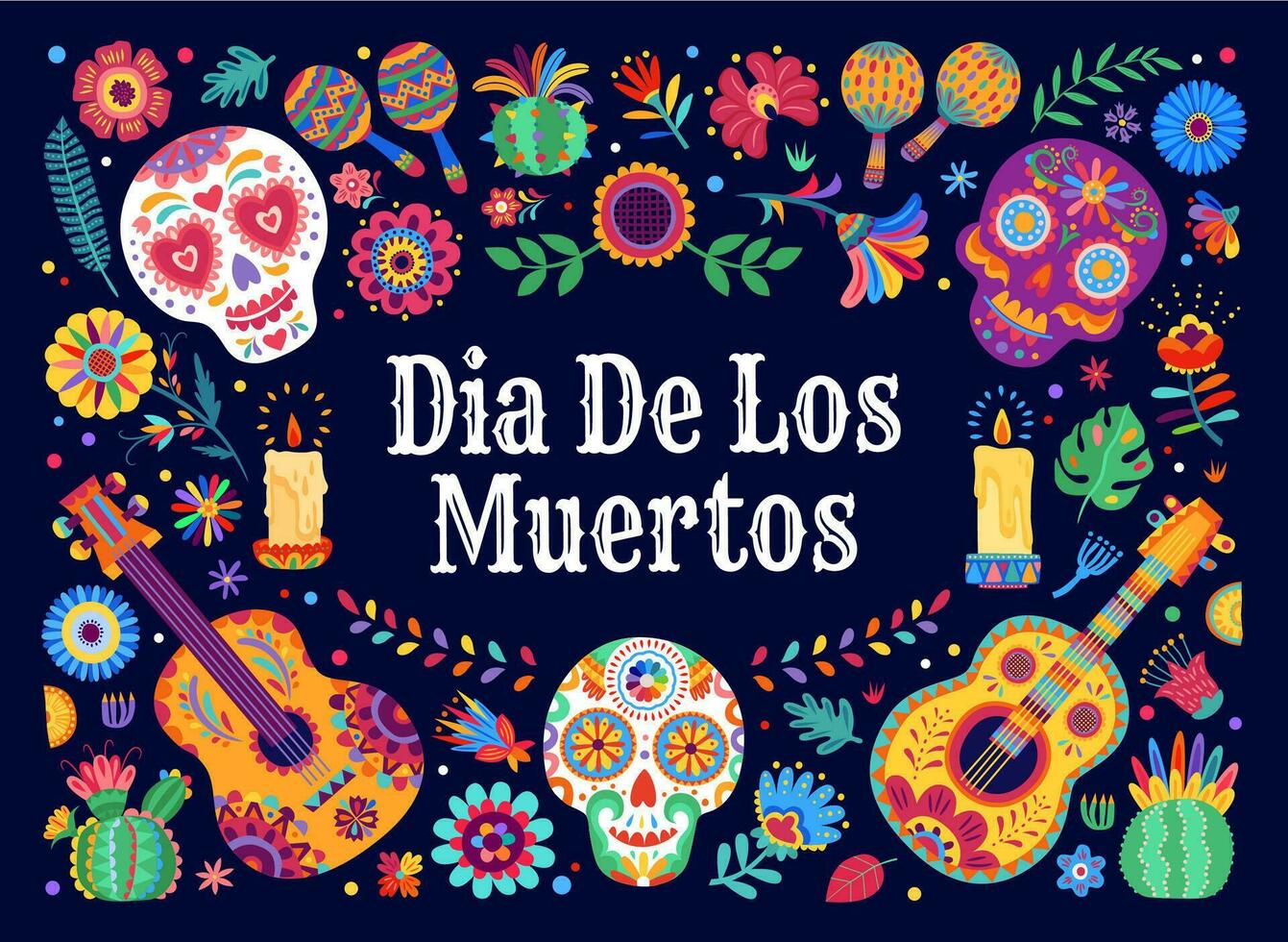 dia de los muertos mexicano bandeira com crânios vetor