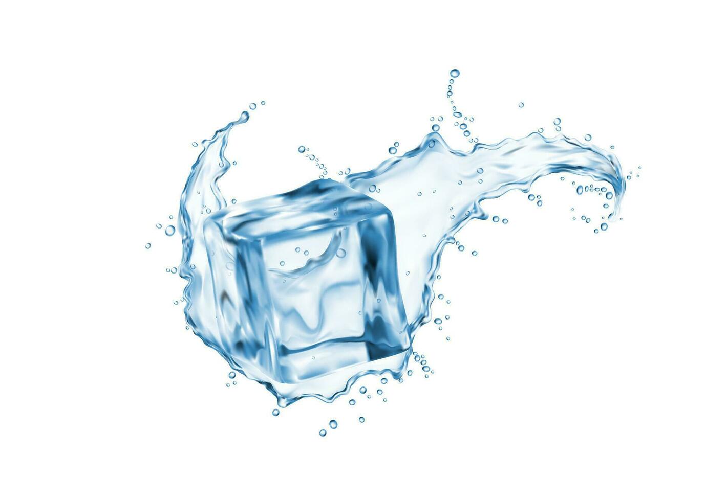 redemoinho água respingo, gelo cubo e pequeno gotas vetor