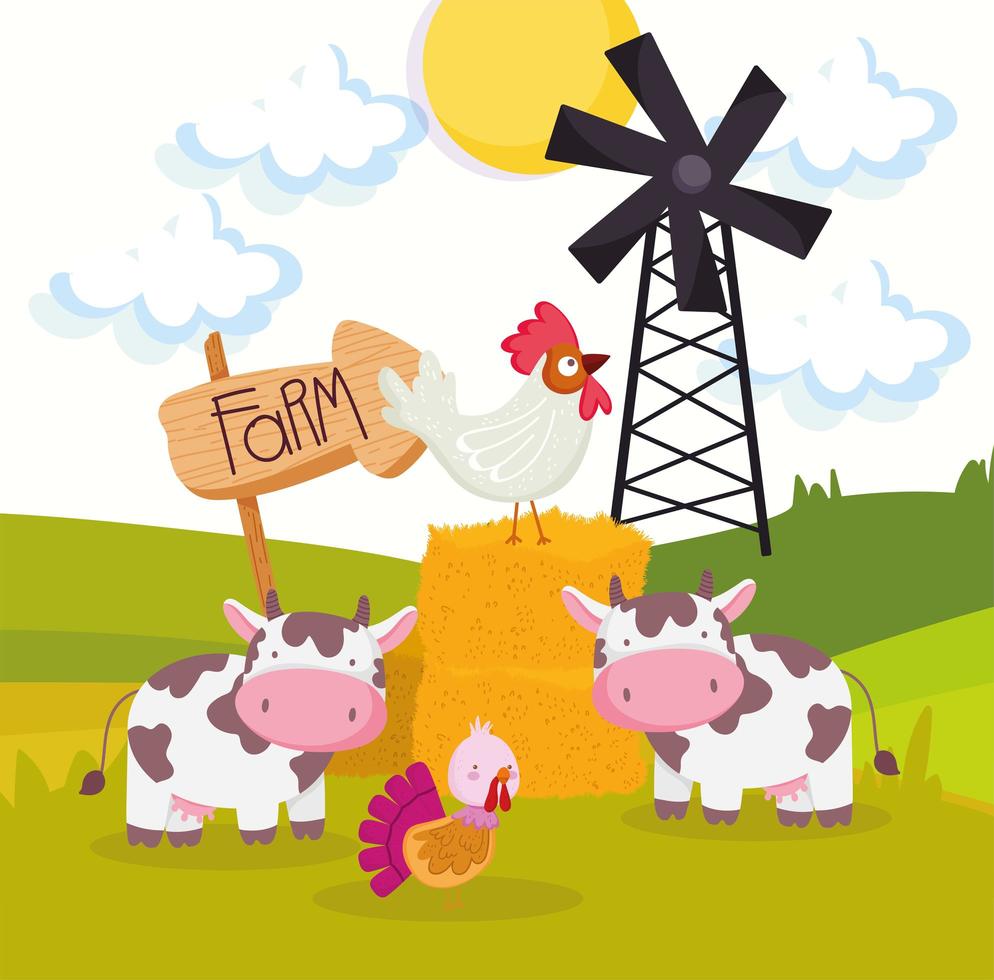 desenho animado de animais de fazenda fofos vetor