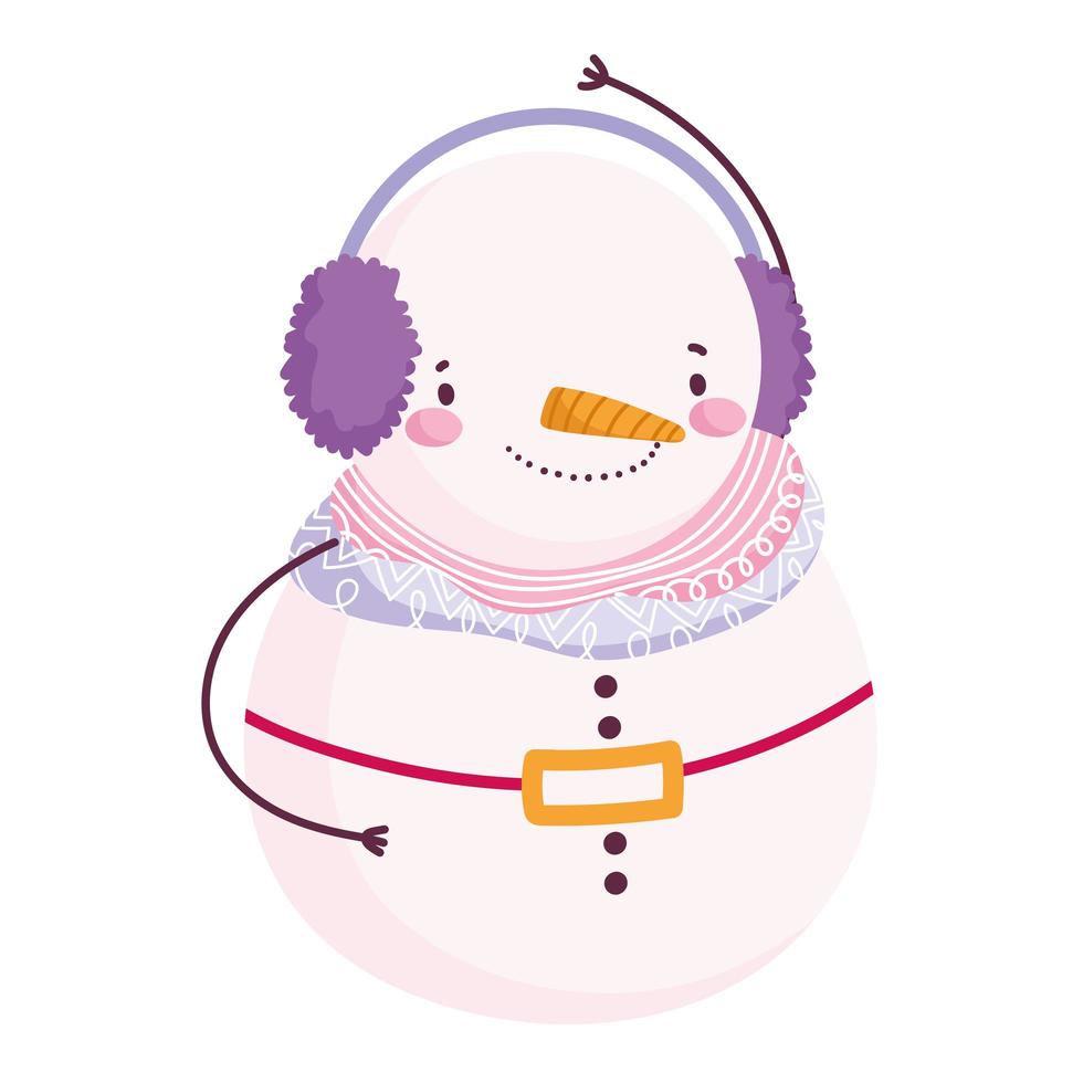 Feliz Natal, boneco de neve fofo com desenho de protetores de ouvido vetor