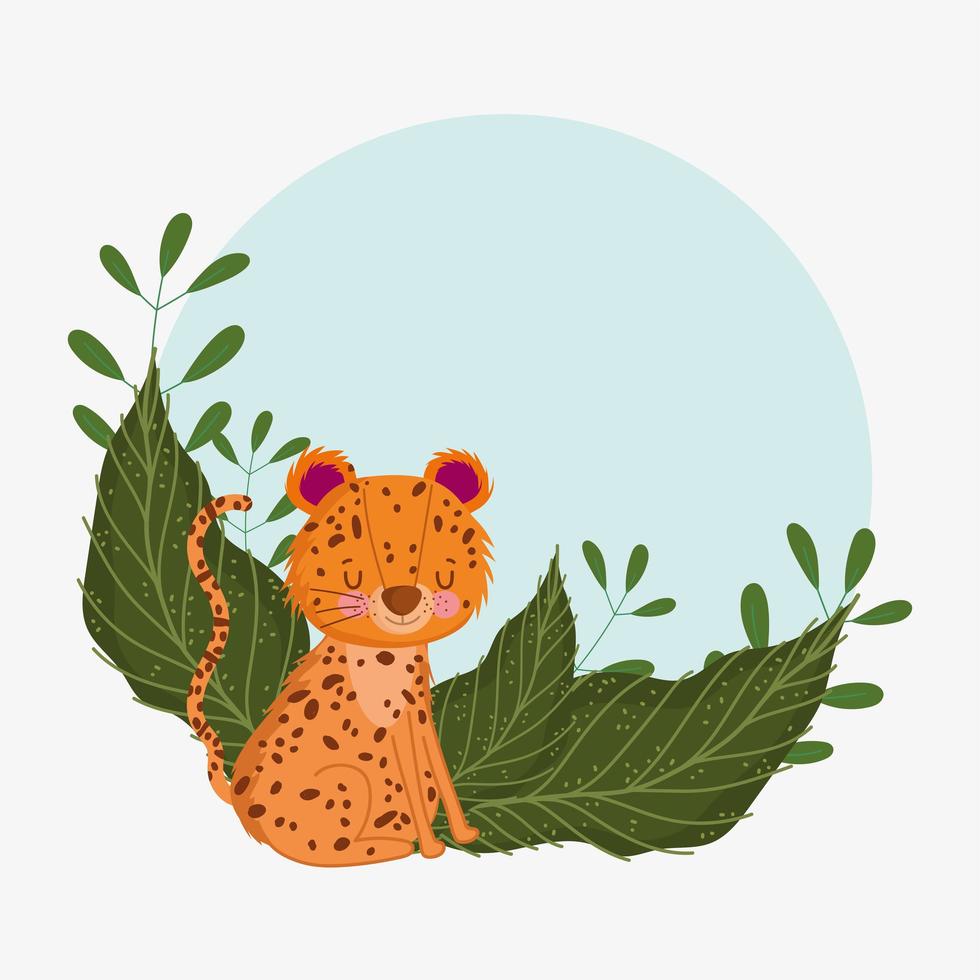 leopardo fofo com folhas vetor