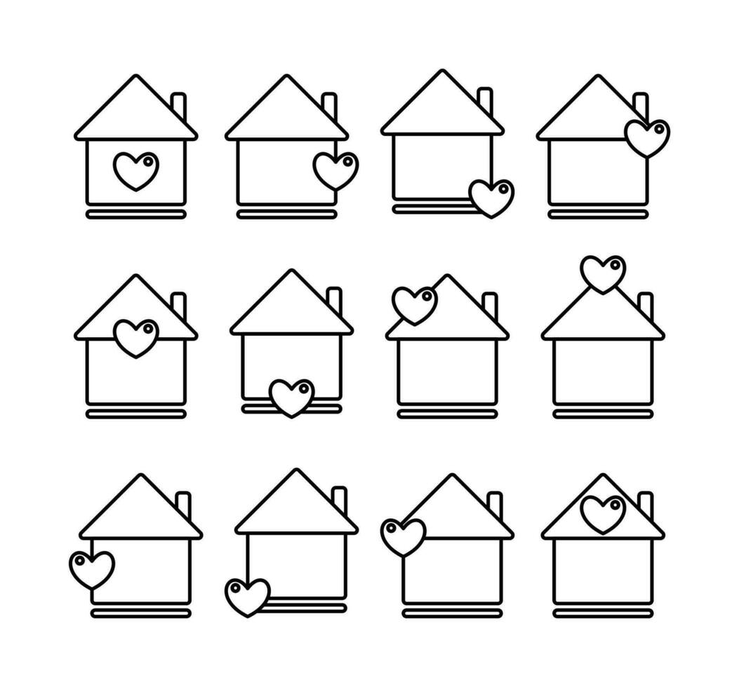 casa conjunto ícone com coração símbolo, simples vetor Projeto branco fundo.