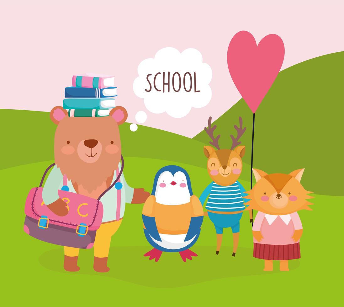 animais bonitos dos desenhos animados da escola vetor