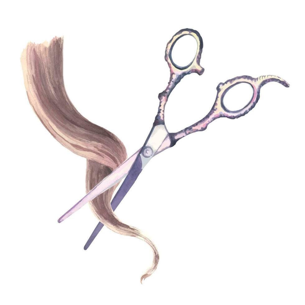 aguarela ilustração cabeleireiro tesouras para cabelo corte vetor