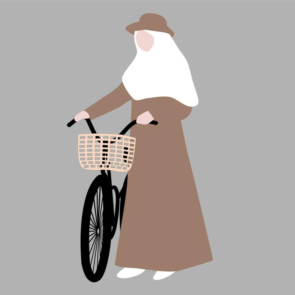 muçulmano mulher com dela bicicleta vetor