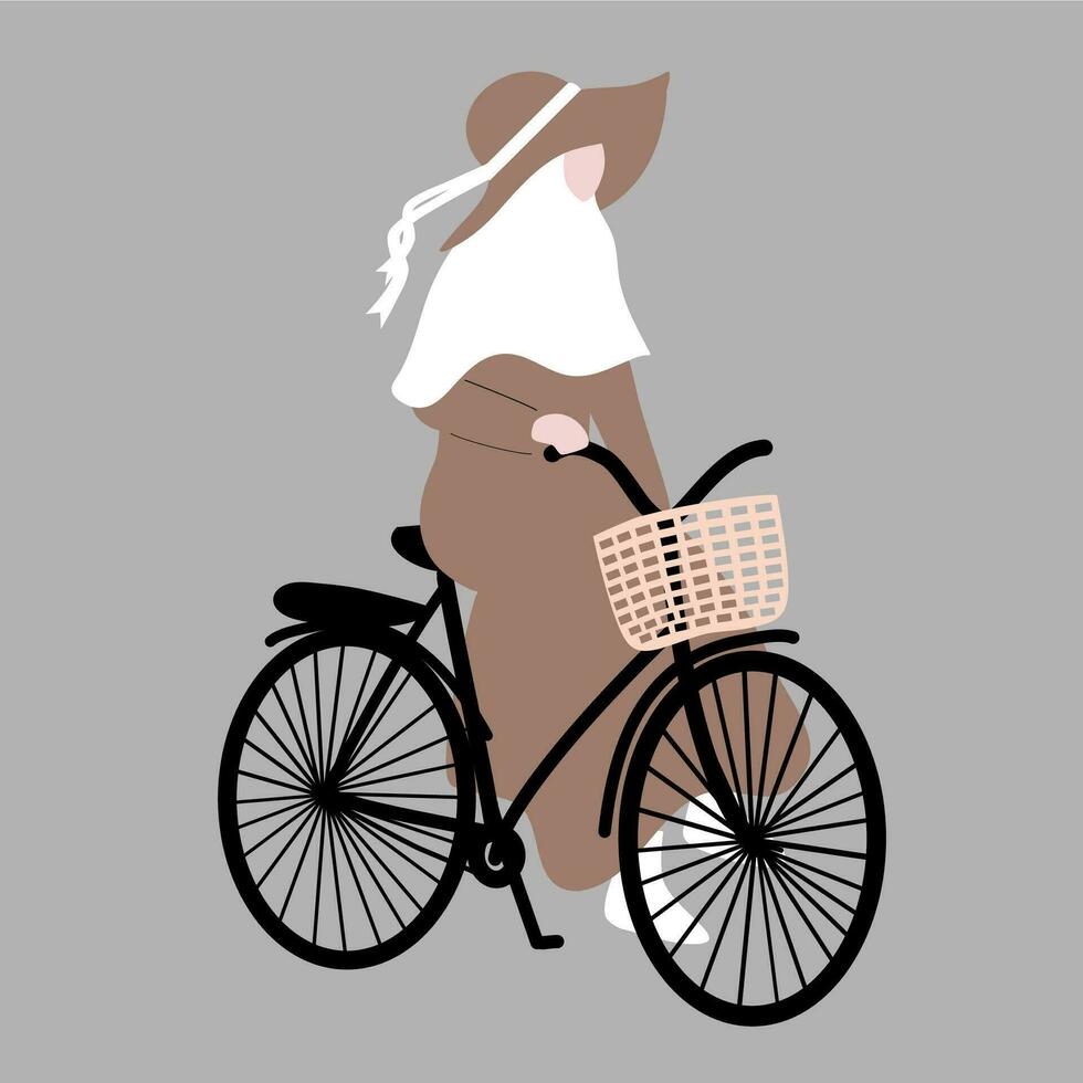 muçulmano mulher com dela bicicleta vetor