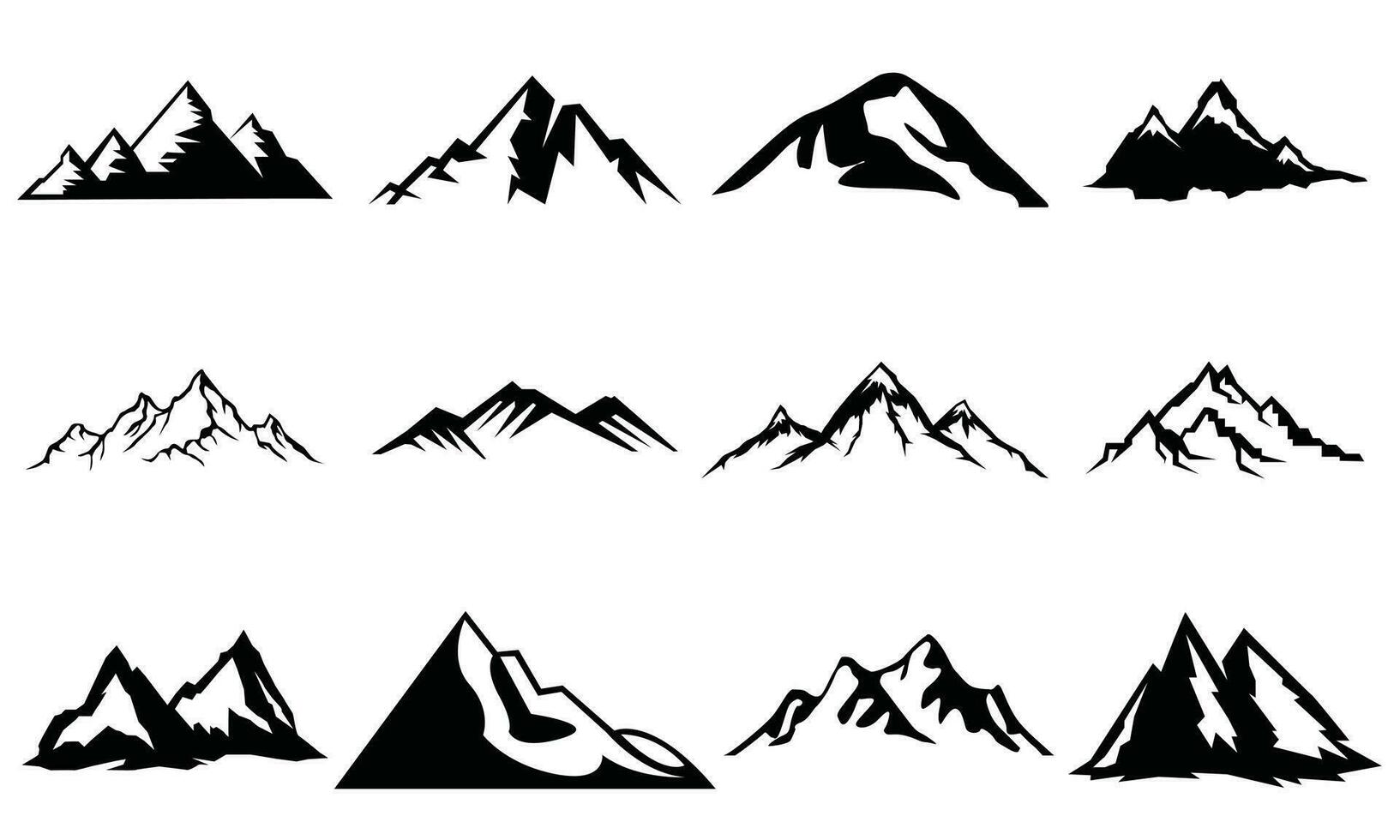 montanha silhueta definir. rochoso montanhas ícone ou logotipo coleção. vetor ilustração.