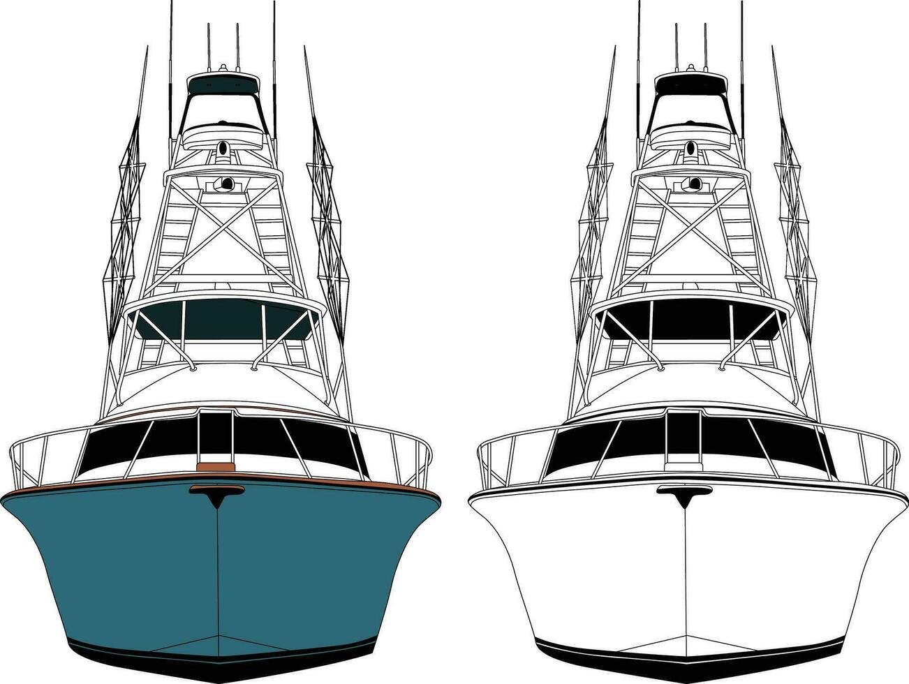 frente Visão pescaria barco vetor linha arte ilustração.