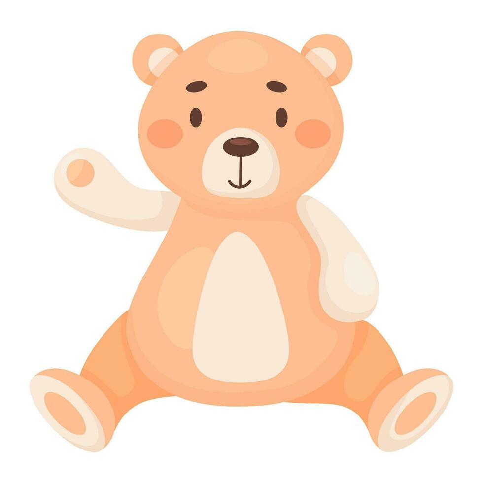 crianças brinquedo fofa Urso de pelúcia urso. sentado Urso filhote ondas Está pata. vetor ilustração dentro desenho animado estilo. crianças coleção.