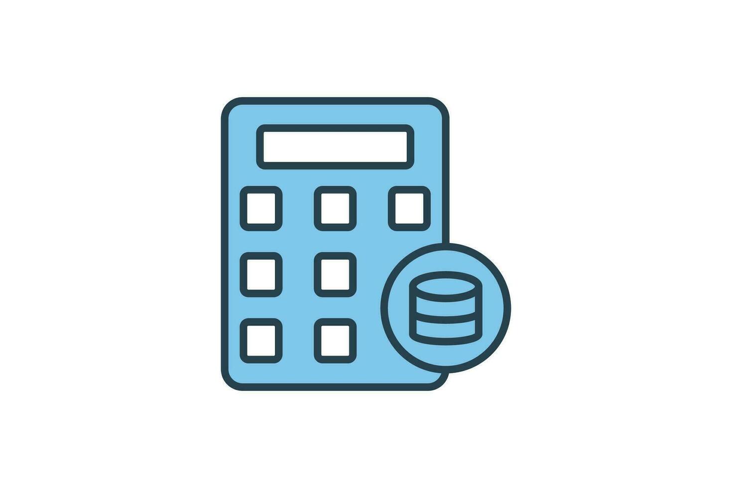 calculadora e dinheiro ícone. ícone relacionado para crédito e empréstimo. adequado para rede local projeto, aplicativo, do utilizador interfaces, imprimível etc. plano linha ícone estilo. simples vetor Projeto editável