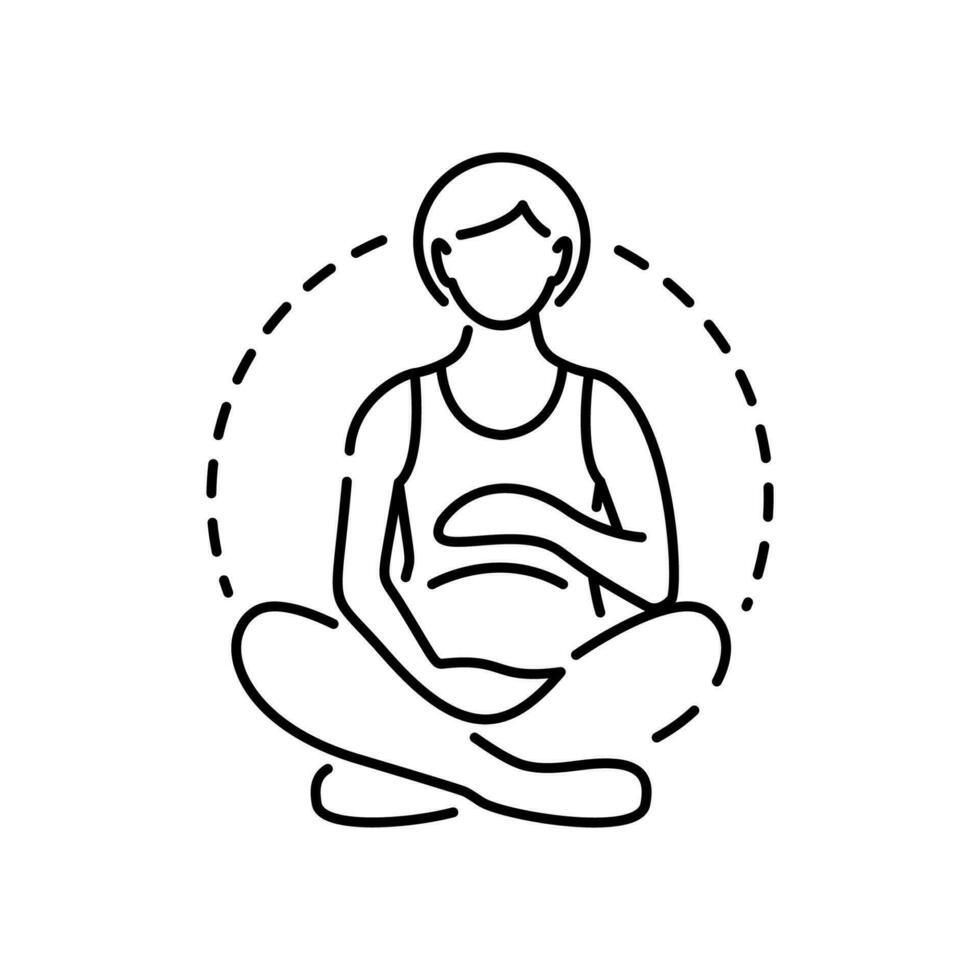 gravidez conceito ícone. grávida mulher idéia fino linha ilustração. ultrassonografia. gravidez médico monitoramento. vetor isolado esboço desenho. ioga e terapia.