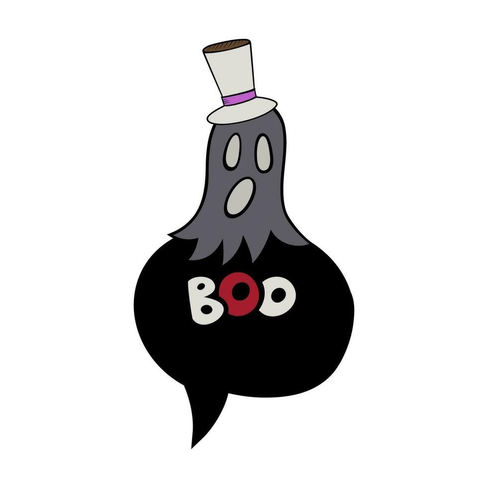 uma desenho animado fantasma com uma topo chapéu e uma discurso bolha com a palavra vaia vetor