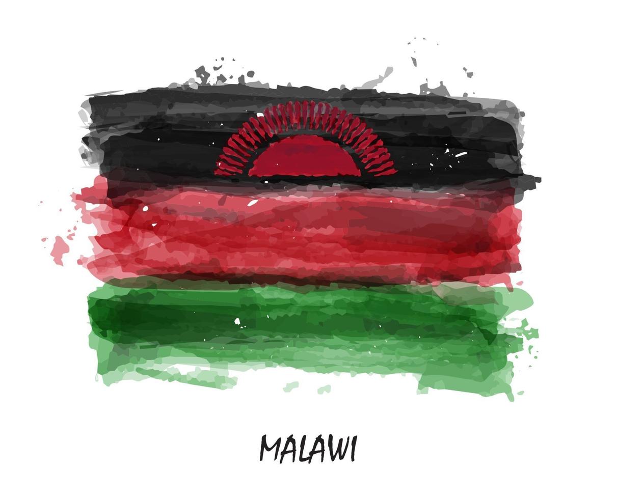 Bandeira de aquarela pintura realista do malawi. vetor. vetor