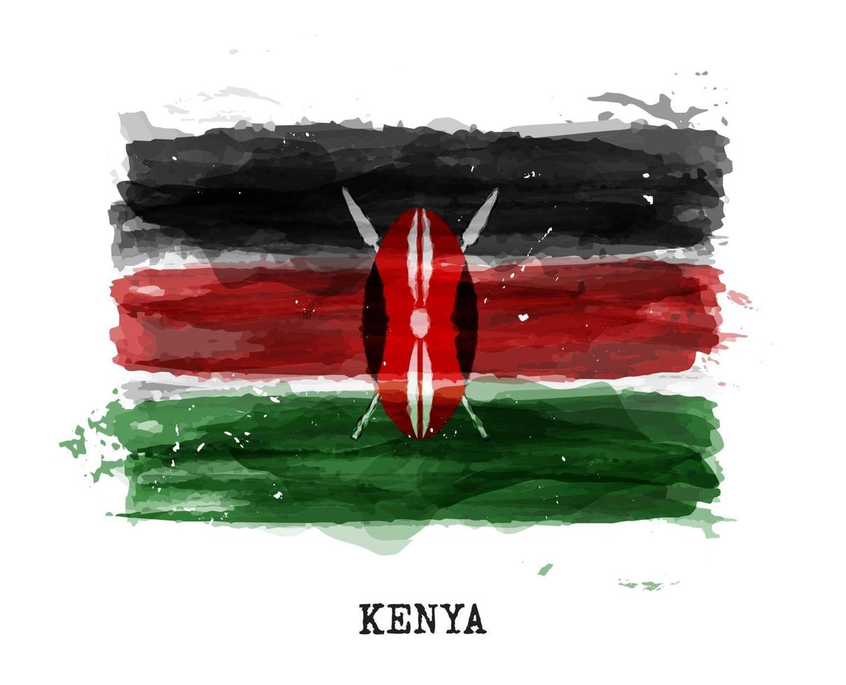 Bandeira de aquarela pintura realista do Quênia. vetor. vetor