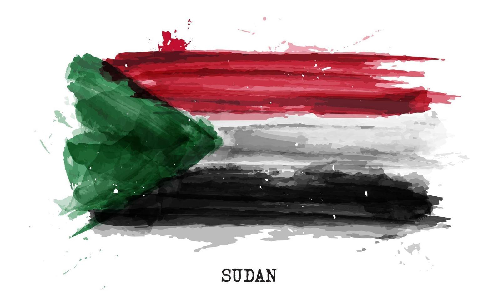 Bandeira de pintura aquarela realista do Sudão. vetor. vetor