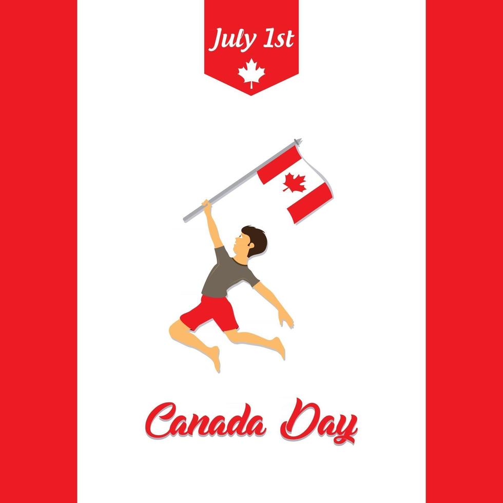 feliz dia do Canadá ilustração vetorial grátis com um menino segurando a bandeira canadense vetor