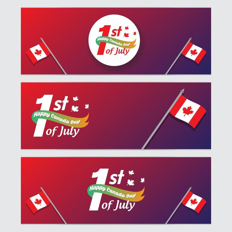 conjunto de banners de vetor para as celebrações do dia do Canadá com bandeiras e elementos decorativos. primeiro de julho.
