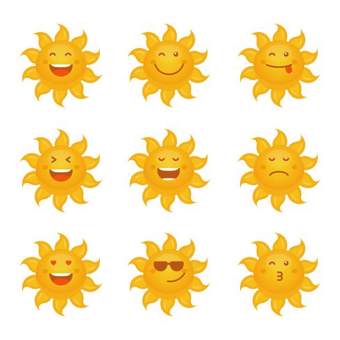 Sun Clipart Emoticon Set Coleção De Vetores