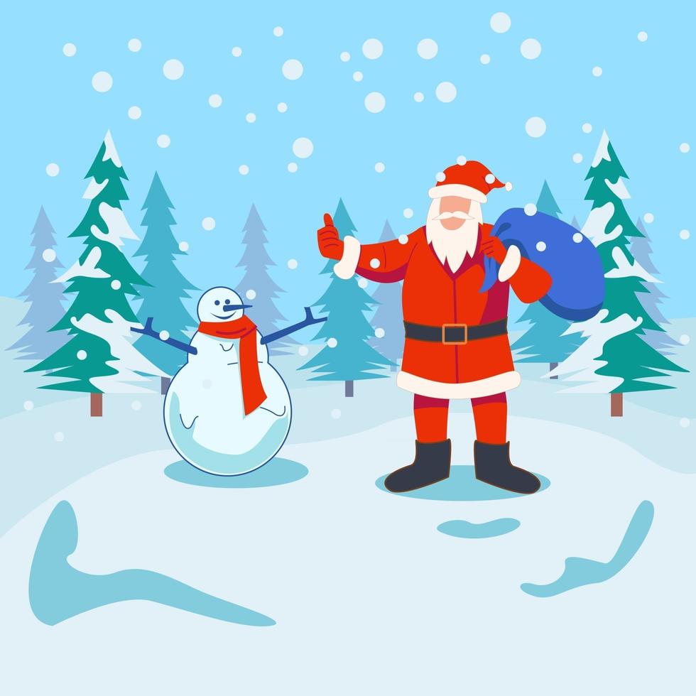 Papai Noel com conceito de ilustração vetorial de boneco de neve vetor