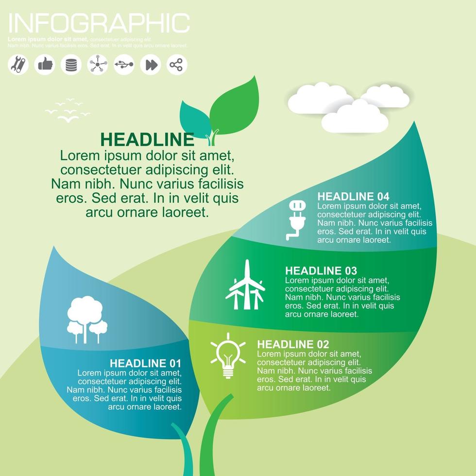 Conjunto de modelos de design de infográficos da natureza, ilustração em vetor eps10