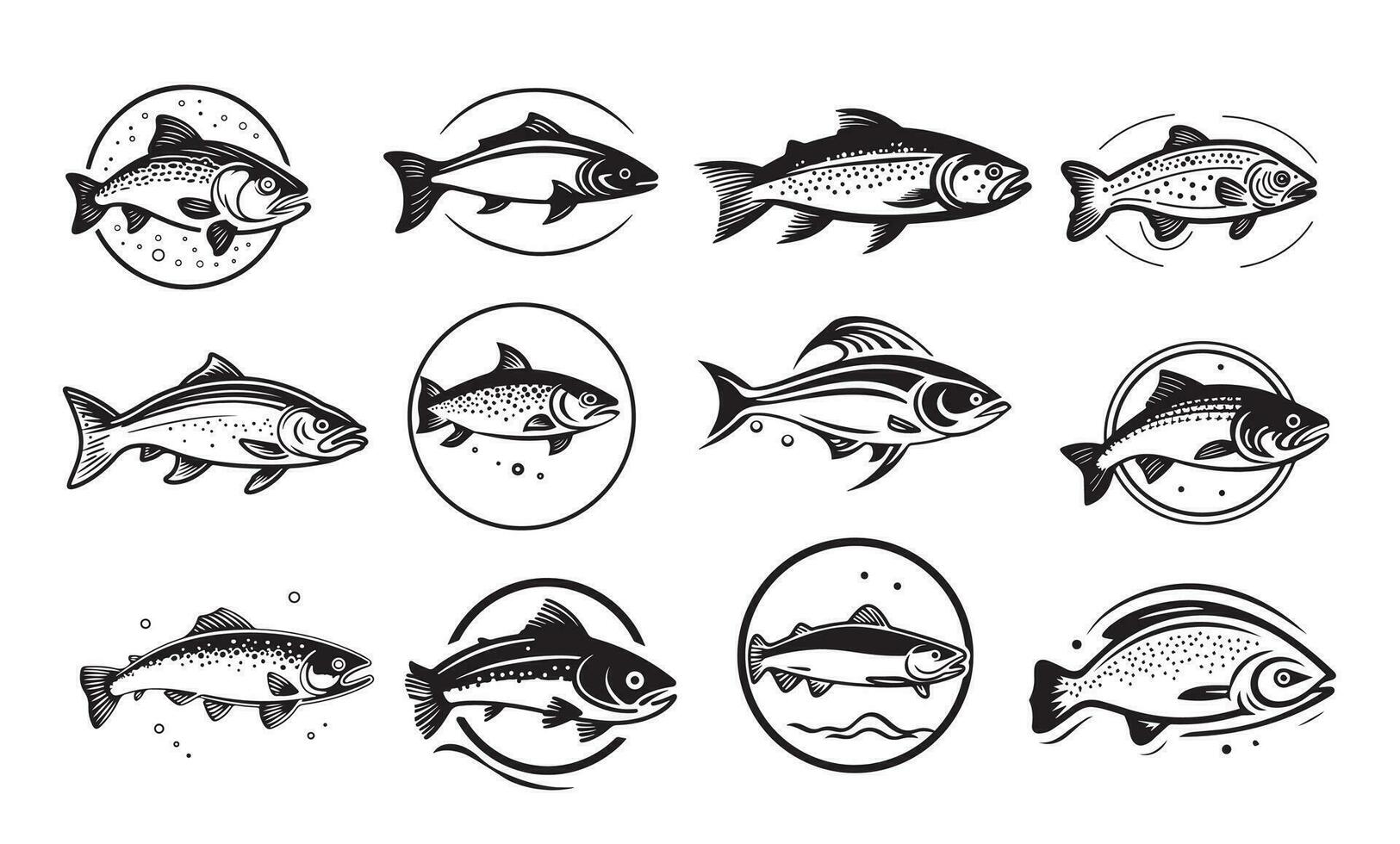 coleção do peixe ícones esboço mão desenhado vetor ilustração logotipo