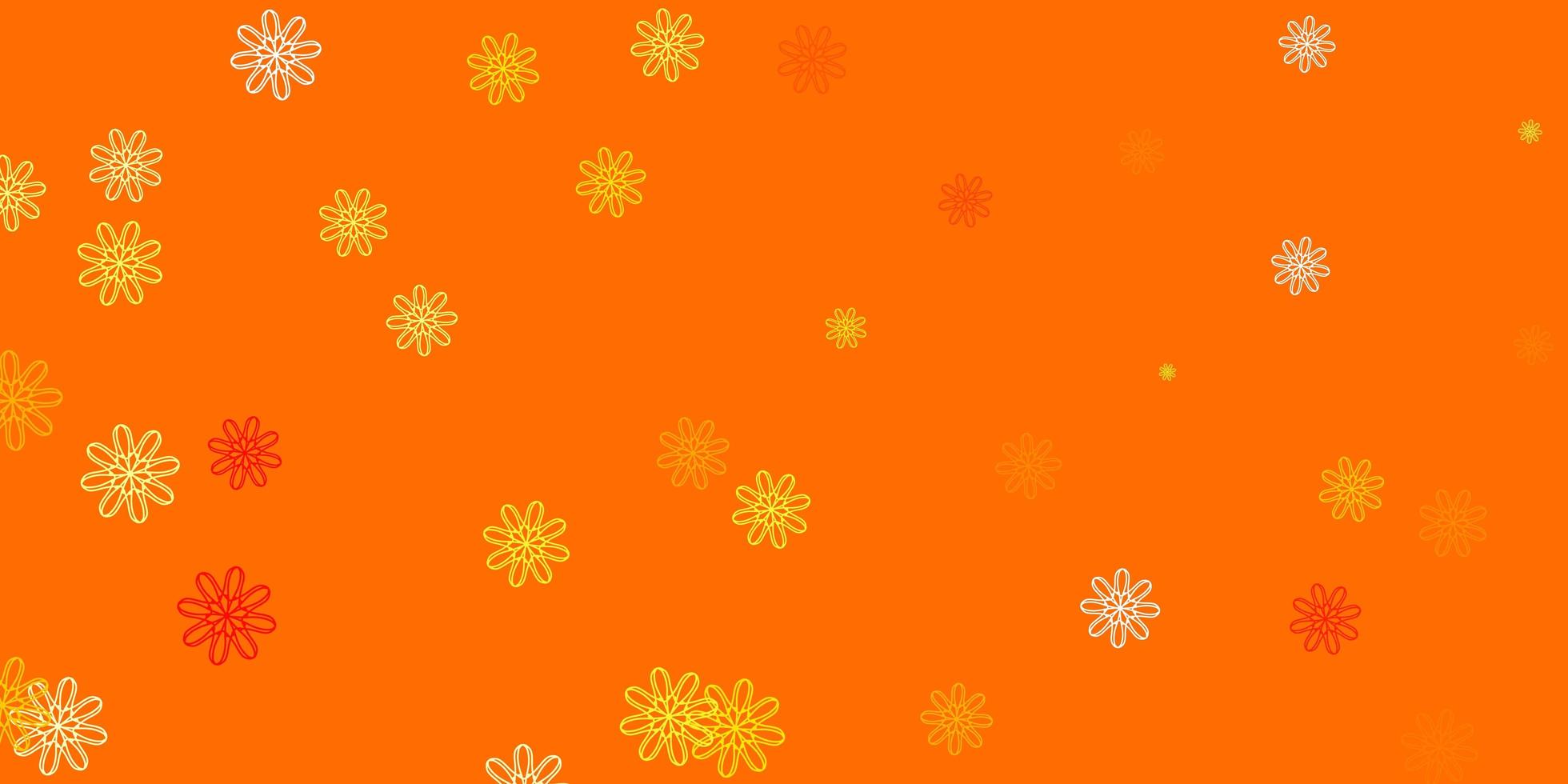 fundo do doodle do vetor laranja claro com flores.