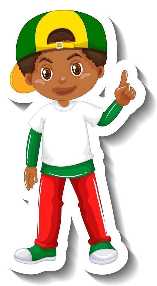 adesivo de personagem de desenho animado de menino africano fofo vetor