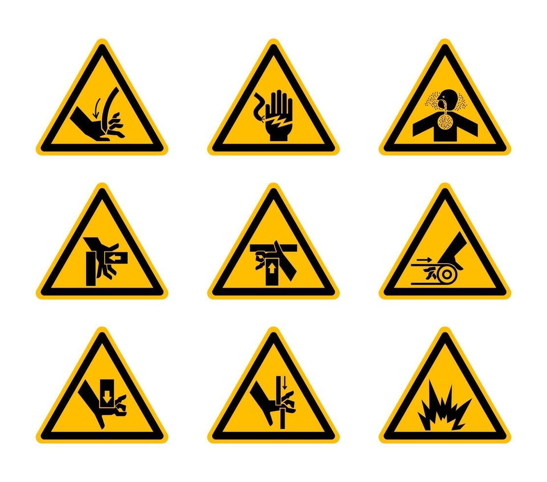 etiquetas triangulares de símbolos de perigo de aviso em fundo branco vetor